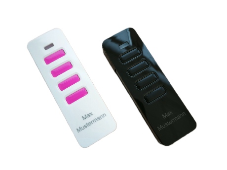 Handheld transmitter with name engraving